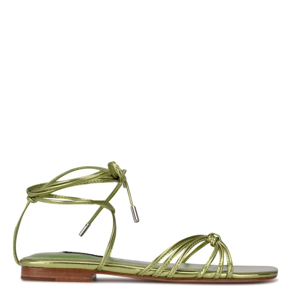 Nine West Minus Ankle Wrap Metallic Green Strappy Flat Sandals Size 7M